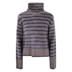 NEW LISA YANG women's floren truffle brushed stripe sweater in night fall brushe